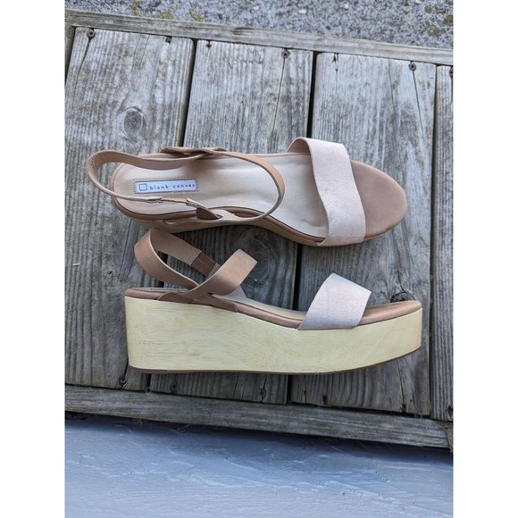Blank Canvas Made in Brazil Tan Suede Platform Wooden Sandals Women Size 11 - Picture 7 of 8
